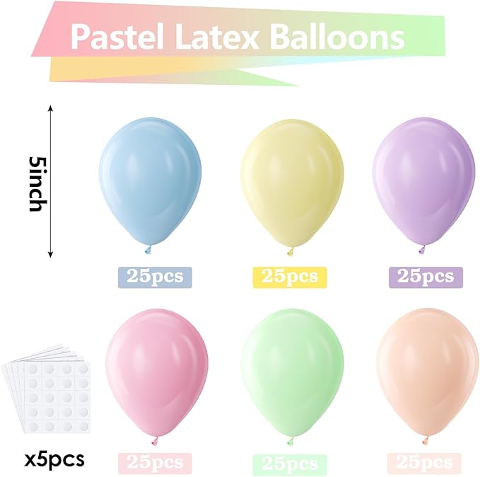 Bezente Pastel Balloons Latex Party Balloons - 150 Pack 5 inch Spring Macaron Helium Balloons for Birthday Bridal Shower Wedding Rainbow Party Decorations
