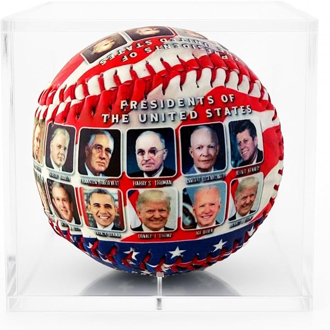 Presidents of The United States Collectible Baseball – Patriotic Red White & Blue Keepsake with U.S. Presidents Portraits in Clear Acrylic Display Case – American History Souvenir Gift