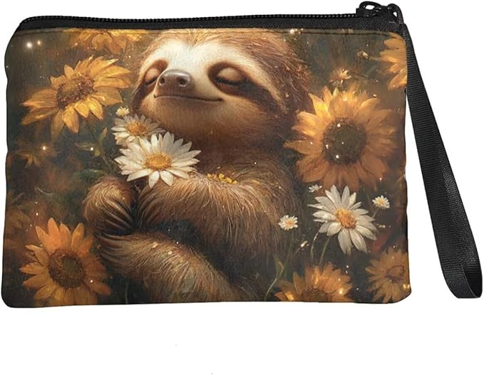 Dolyues Sloth Sunflowers Coin Purse for Women Money Pouch Womens Coin Purses & Pouches Animal Print Change Holder Lightweight and Portable