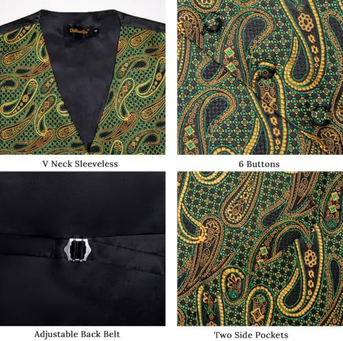 DiBanGu Mens Vest and Tie Set Formal Paisley Waistcoat and Necktie Pocket Square Cufflinks Silk Suit Vest for Tuxedo Wedding - Image 5