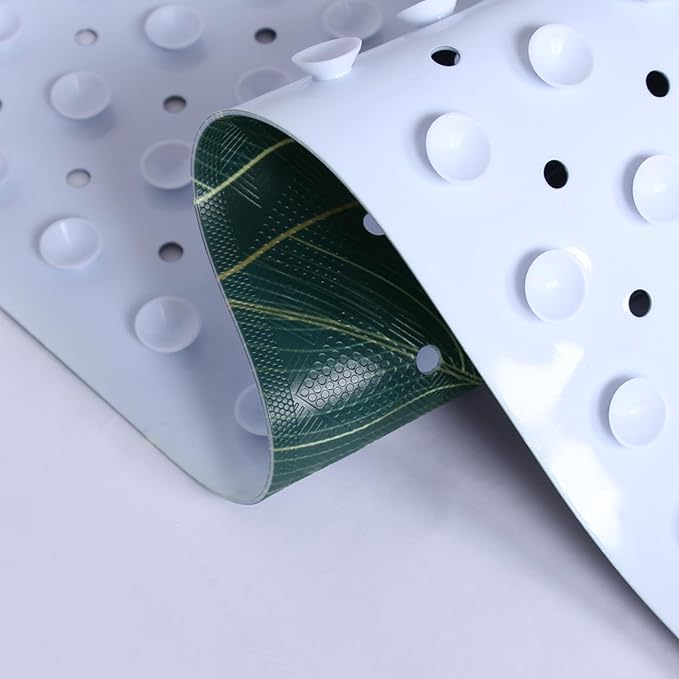Palm Leaves Bathtub Mat Non Slip 40x16in Palm Leaf Extra Long Bath Mat for Tub Tropical Banana Leaf Plant Anti Slip Shower Mat for Bathroom with Large Drain Holes Suction Cups Quality Bath Mats Decor