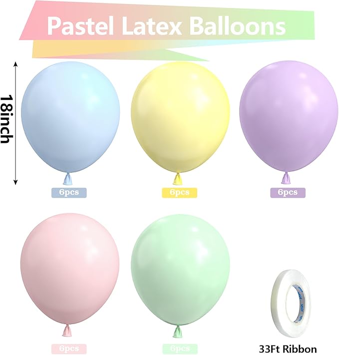 Bezente Pastel Balloons 18 Inch - 30 Pack Large Thick Macaron Balloons Big Round Multicolor Latex Balloons for Birthday Bridal Shower Wedding Rainbow Party Decorations