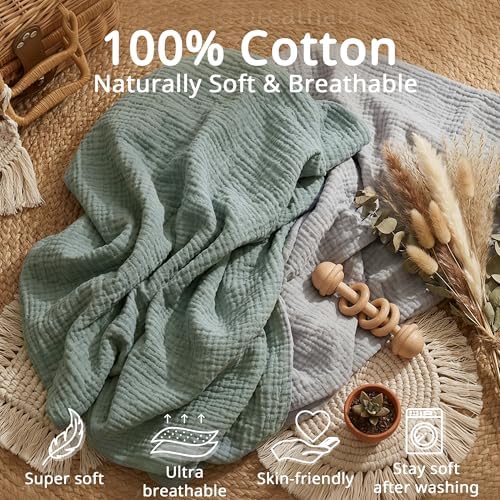 Pro Goleem Muslin Bassinet Sheet for Boys and Girls, Soft Breathable Fitted Cotton Baby Sheets Set for Oval Hourglass and Rectangular Bassinet Mattress, Neutral, 2 Pack (Grey＆Green) - Image 4