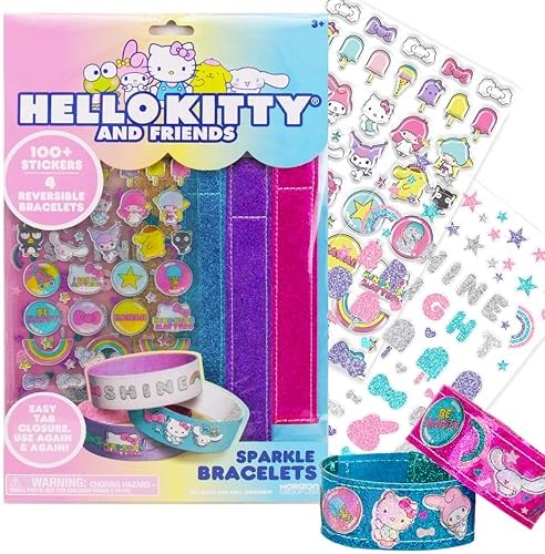 Hello Kitty® and Friends Sparkle Bracelets, Customize 4 Reversible Glitter Bracelets for Kids with Puffy Stickers, Kawaii Jewelry Craft, Cute Girls' Jewelry Kit, DIY Accessories Gift Ages 3+ by HorizonGroupUSA