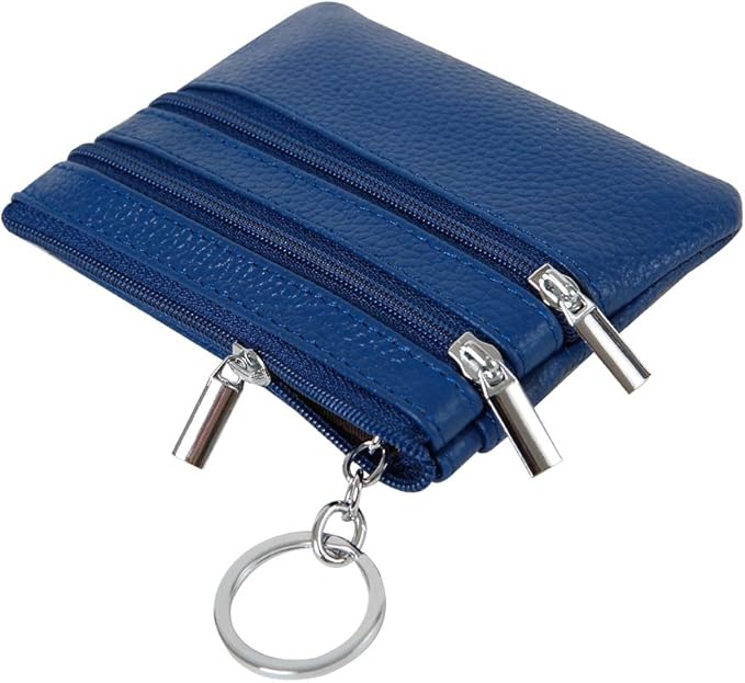 Women's Genuine Leather Coin Purse Mini Pouch Change Wallet with Keychain
