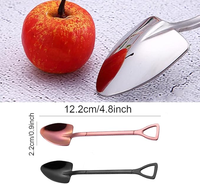 Rolin Roly 6Pcs Colourful Shovel Spoons Coffee Teaspoons Stainless Steel Dessert Spoon Set Rainbow Dinner Spoons Cute Demitasse Scoop for Stirring Drink Mixing Milkshake Jam