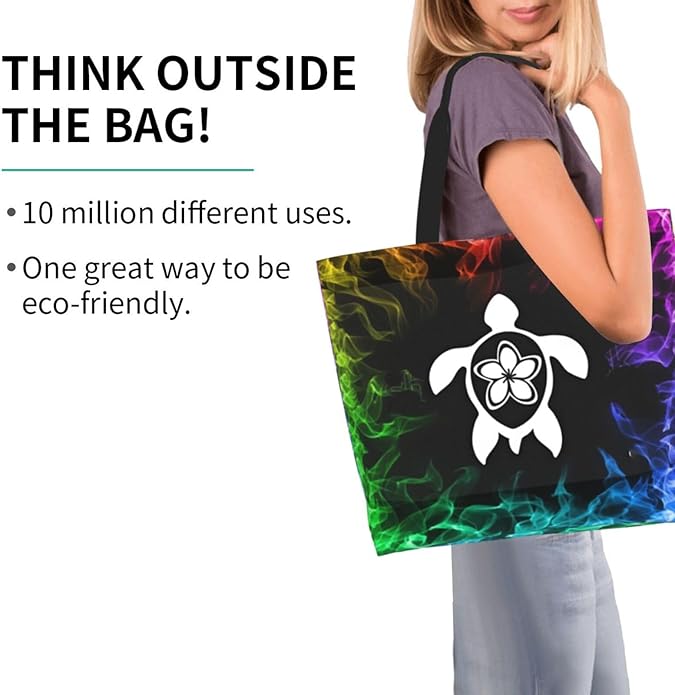 Sea Turtle Flower Hawaii Front Large Reusable Eco-friendly Shopping Bags Portable Storage Handbag