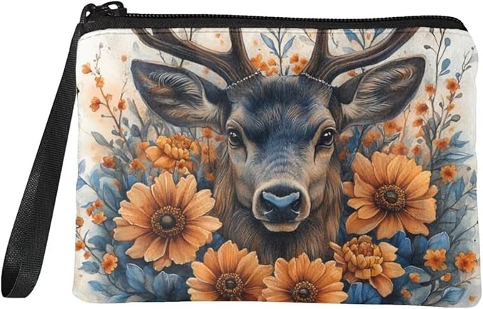 Dolyues Deer Coin Purse For Women Flowers Zipper Coin Wallet Women's Change Purse Trendy Womens Wallets And Change Purses for Party Shopping