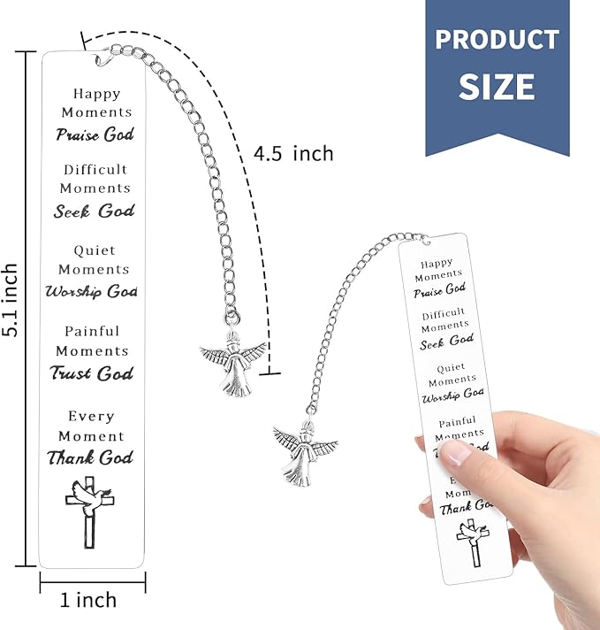 Christian Gifts for Women, First Communion Gifts for Girls, Kaluofan Bible Bookmarks with Angel Chain, Book Marks for Reading Women, Bible Accessories Christmas Stocking Stuffers