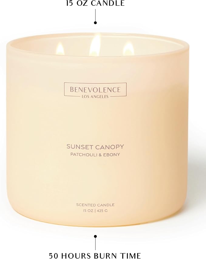 Patchouli & Ebony – Benevolence LA 3-Wick Fall Scented Candle for Home | 15oz, 50-Hour Burn | Natural Soy Wax | Warm & Grounding Home Fragrance | Malibu Sands Collection – Gift for Women & Men
