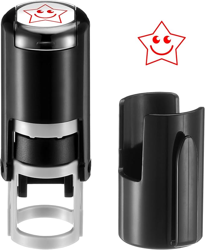 Supervitae 2 Pack Smile Star Print Stamps Red Ink Smile Star Stamper Mini Self Inking Stamps for Party Activities Craft Supplies