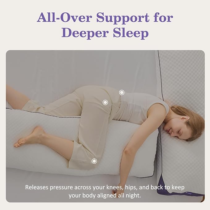 HOMELAB Adjustable Shredded Memory Foam Body Pillow Bundle with Mulberry Silk Pillowcase, Cooling Long Pillow Full Support for Side Sleepers, Back, Hip & Leg Comfort, 1 Pack 20"x52"