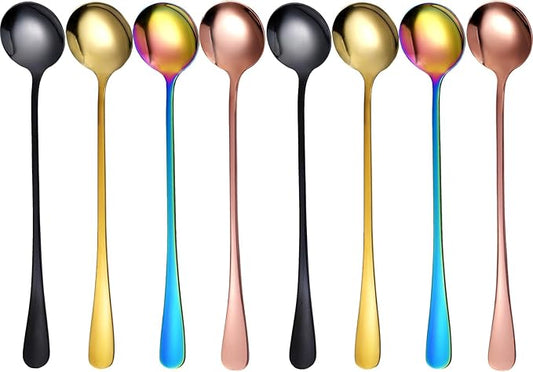 8 Pieces Iced Tea Spoons, 7.3 Inch Long Handle Ice Cream Spoon, Stainless Steel Cocktail Stirring Spoons, Mixing Spoon for Cocktail Stirring Coffee Milkshake Ice Cream