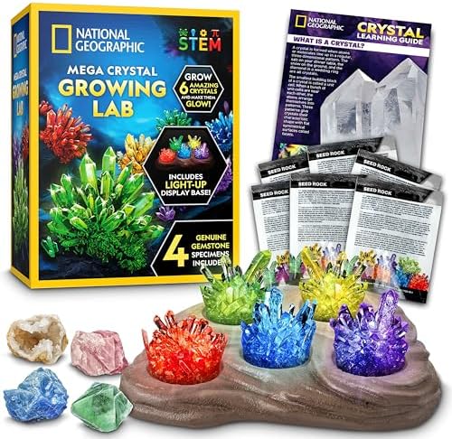 National Geographic Mega Crystal Growing Kit with 6 Crystals for Kids 8-12 by BlueMarbleToys
