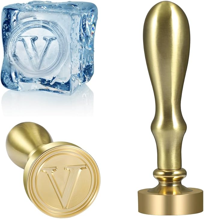 Ice Cube Stamp for Cocktails Ice Stamp Brass Head with Handle, Ice Branding Stamp for Ice Cubes Cocktail Whiskey Drinks Party Wedding Making DIY Crafting (Letter V)