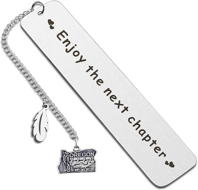 BRBAM Enjoy The Next Chapter Bookmark Personalized US State Map and Feather Pendant Bookmark Sweet Graduation Gift Retirement Gift (Oregon)