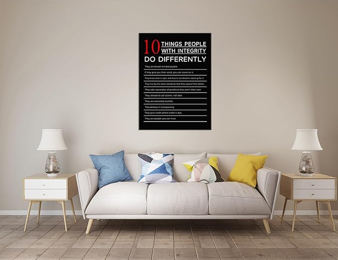 Inspirational Canvas Poster 10 Thing People with integrity do Differently Quotes Motivational Wall Art Prints Framed for Classroom Library Modern Home Wall Decor Framed Ready to Hang [30''W X 40''H]