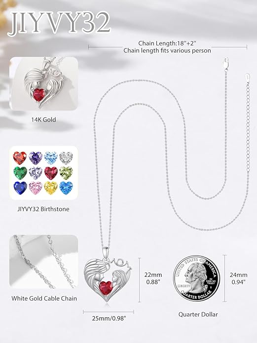 Mother and Daughter/Son Love Heart Necklace White Gold/14K Gold/Rose Gold Birthstone Jewelry Christmas Mothers Day Birthday Gifts For Mom Wife Grandma Women