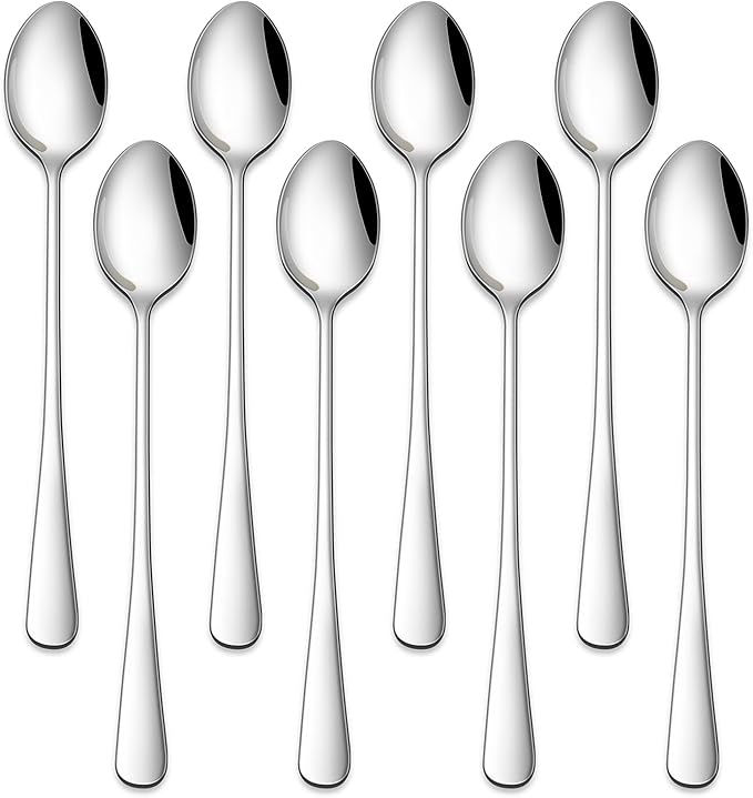 7.5 Inches Stainless Steel Iced Tea Spoons,Set Of 8 Long Stirring Spoons For Coffee,Cocktail,Ice Cream,Long Handle Iced Teaspoons,Latte Spoons For Mixing