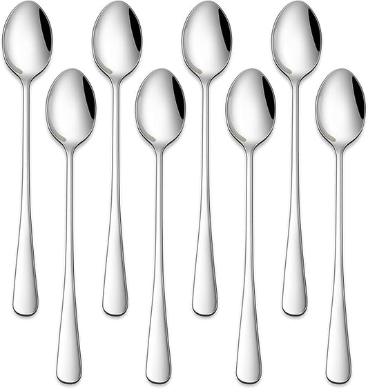 7.5 Inches Stainless Steel Iced Tea Spoons,Set Of 8 Long Stirring Spoons For Coffee,Cocktail,Ice Cream,Long Handle Iced Teaspoons,Latte Spoons For Mixing