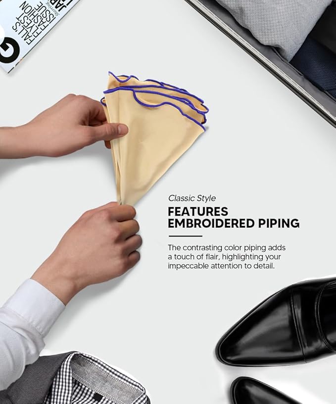 Premium Pre-Folded Four-Point Suit Pocket Square for Men with Sewn Pocket Fold