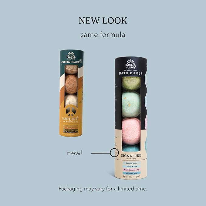 PACHA SOAP Co. Froth Bath Bomb, Pacha Peaces, Uplift, 2-Pack (8-Pieces) - Scents of Almond, Coconut, and Patchouli, & Lemongrass - Nourishing, Moisturizing, Naturally Derived & Handcrafted in The USA