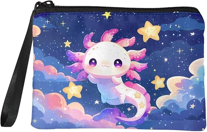 Dolyues Axolotl Coin Purse Wallet Change Pouch Key Holder Cute Women Money Bag Zipper Makeup Bag for Women Gift