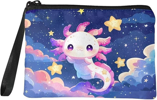 Dolyues Axolotl Coin Purse Wallet Change Pouch Key Holder Cute Women Money Bag Zipper Makeup Bag for Women Gift