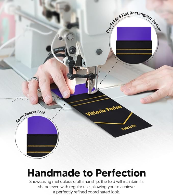 Premium Pre-Folded Four-Point Suit Pocket Square for Men with Sewn Pocket Fold