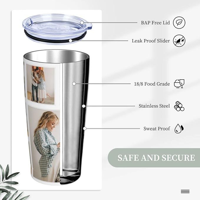 Personalized Custom tumbler Coffee Mug with Lid and Straw Hot and Cold Stainless Steel Vacuum Insulated Travel Mug with Photo Personalized tumbler Gift (20 oz, Funnel，9 photos)