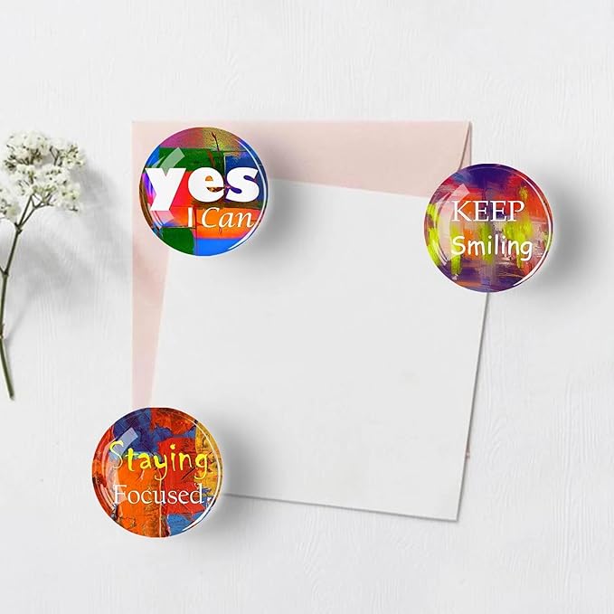 12Pcs Glass Refrigerator Magnets - Fridge Magnets Decoration for Classroom, Locker, Office Whiteboards, Cabinet, Dishwasher and Magnetic Surfaces (Inspirational Quote Sunny)
