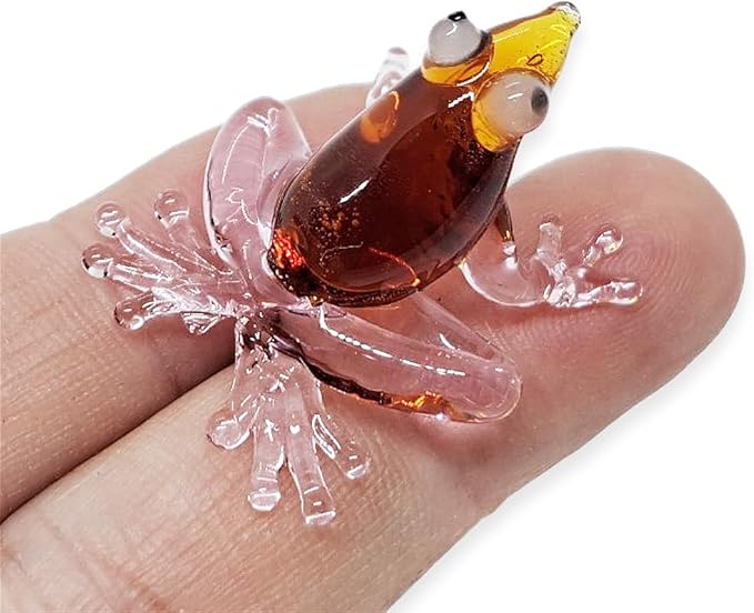WitnyStore 1" Brown Frog Clear Feet Artistic Blown Glass Figurine Premium Hand-Blown Statue Tabletop Decoration Unique Collectible for Adult Collectors Handcrafted Elegant Home Room Decor