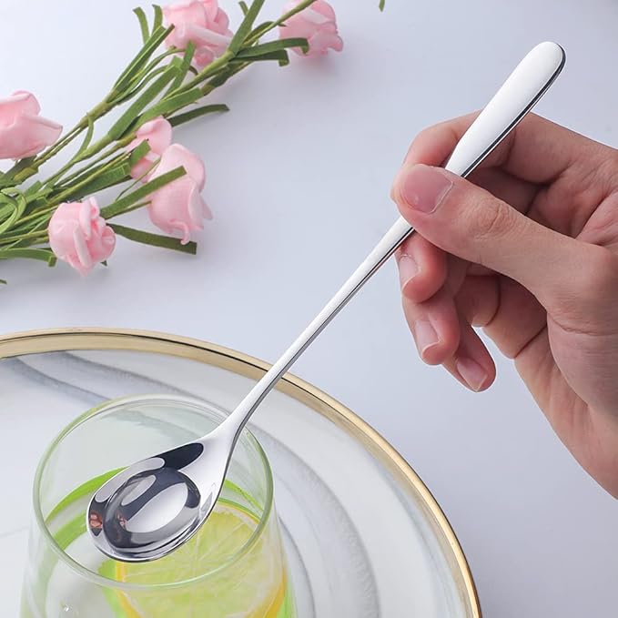 Buyer Star 8-Inch Long Handle Iced Tea Spoons, Ice Cream Spoon, Stainless Steel Cocktail Stirring Spoons, Set of 8 (Silver)