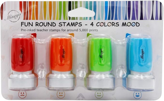 Miseyo Pre-Ink Teacher Stamp Set - 4 Color Mood Expressions