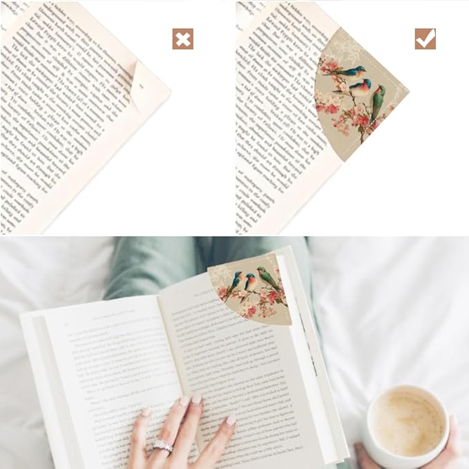 2PCS Leather Bookmarks 3.54 x 3.54 Inch Bird and Cherry Blossom Design Reading Accessories for Books Journals Bibles Travel Diary Students Teachers and Book Lovers Gift