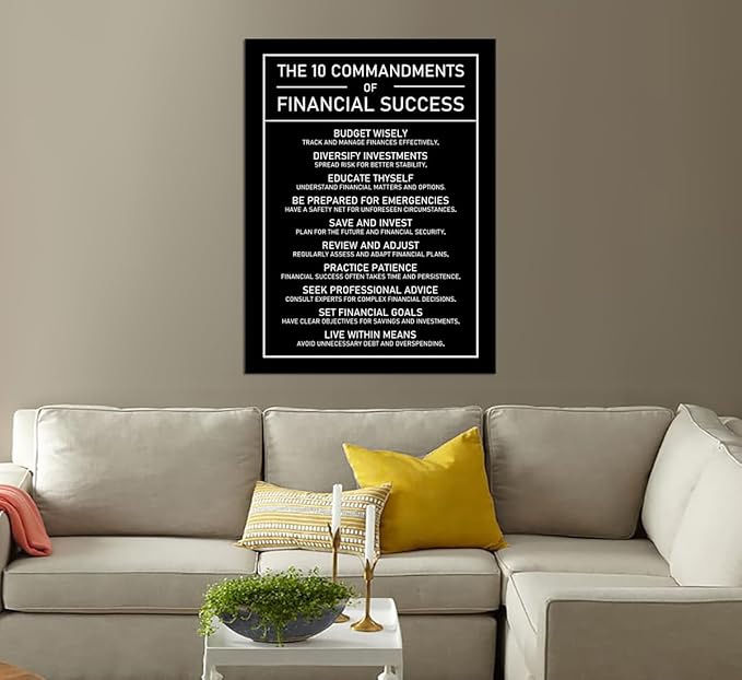 Financial Management Quote Inspirational Canvas Wall Art Motivational The 10 Commandments Of Financial Success Poster Painting Prints for Living Room Office Home Decor Framed Artwork [30''W x 40''H]