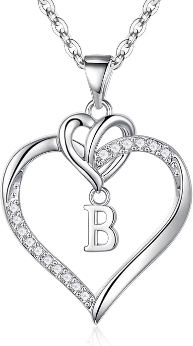 STORUP Valentines Gifts for Women Teen Girls - Heart Initial Necklaces for Women Girls, 14K-Gold-Plated CZ Initial A-Z Heart Necklaces for Teen Girl Jewelry Valentines Gifts for Her Mom Wife Sister