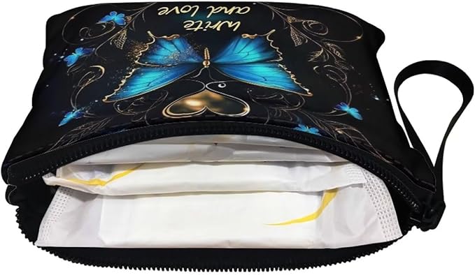 Dolyues Vintage Girls Coin Purse Wallets for Women, Blue Butterfly Print Handbags with Wrist Strap Zip Around, Small Wallet for Wife Birthday, Polyester Change Purse Pouch Bag
