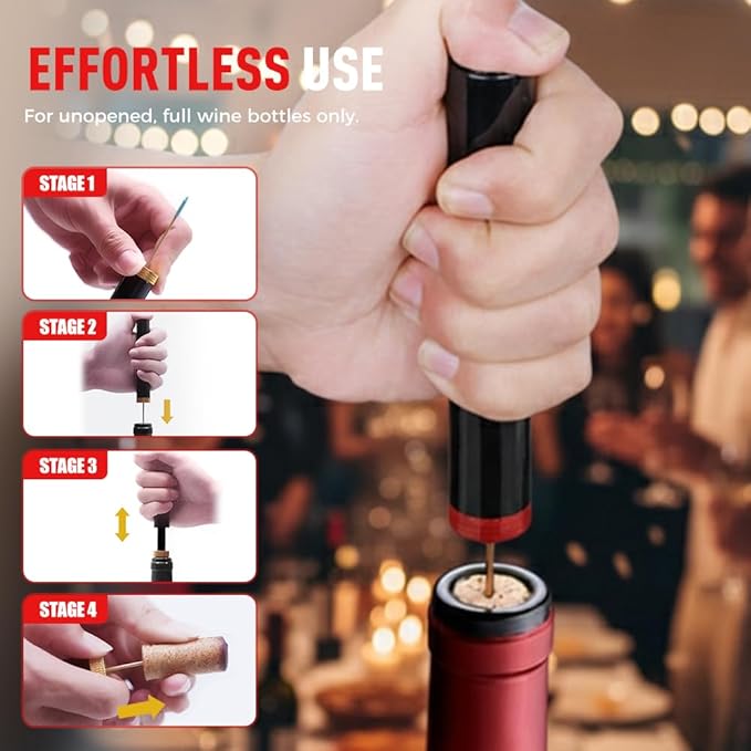 Wine Bottle Opener, Pocket Air Pressure Pump Wine Bottle Opener, Portable Wines Cork Open Bottles Tool, Mini Travel Corkscrew Quick Bottles Opening for Home Restaurant Party (Gold)