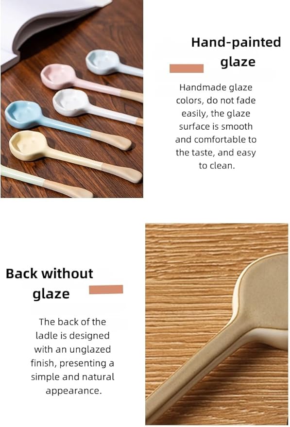 6-PCS set - Ceramic Vintage Afternoon Tea, Coffee Whisk, 6-color handmade coffee spoon set, long-handled household spoons, mini spoons for desserts, teaspoons, 5.9 * 1.5in (15 * 4cm))