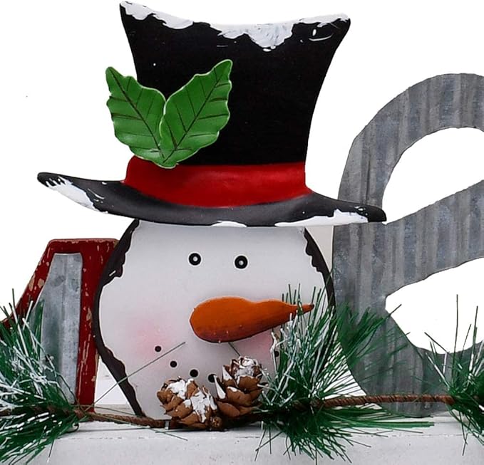 E-View Wooden Snowman Believe Sign, Classic Red Christmas Decor, Tabletop Sign for Home, Shelf, Fireplace, Mantel