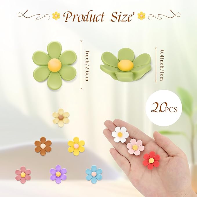 20 Pcs 3D Flower Fridge Magnets, 1 Inch Cute Fridge Magnets, Colorful Refrigerator Decorative Magnet for Whiteboard Locker Cabinet (Medium)