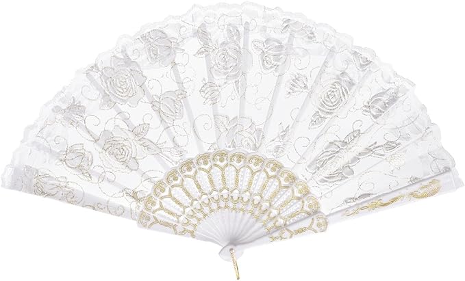 QIRMIZI 30pcs Silk Folding Hand Fans,Silk Fans,White Rose Fans,Perfect for Weddings, Parties, and Dancing,White