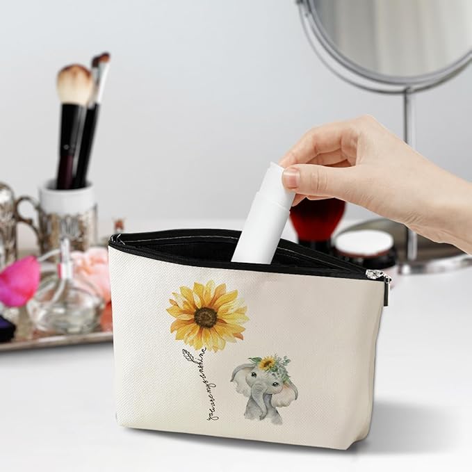 Funny Sunflower Elephant Makeup Bag Romantic My Sunshine I Love You Gifts for Her Women Friend Mom Wife Girlfriend Travel Toiletry Bag for Graduation Wedding Anniversary Birthday Christmas