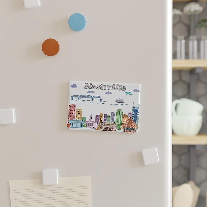 City Themed Artwork Magnet Collection by Beary Blu - Designed in The USA, Collectible Souvenirs Gifts 2.5" x 3.5" (Nashville)