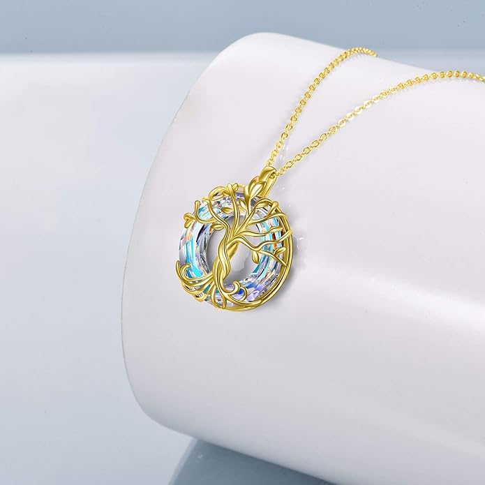 TOUPOP Tree of Life Necklace 925 Sterling Silver Family Tree Pendant Austrian Crystal Jewelry Valentines Day Birthday Gifts for Women Mom Wife Her