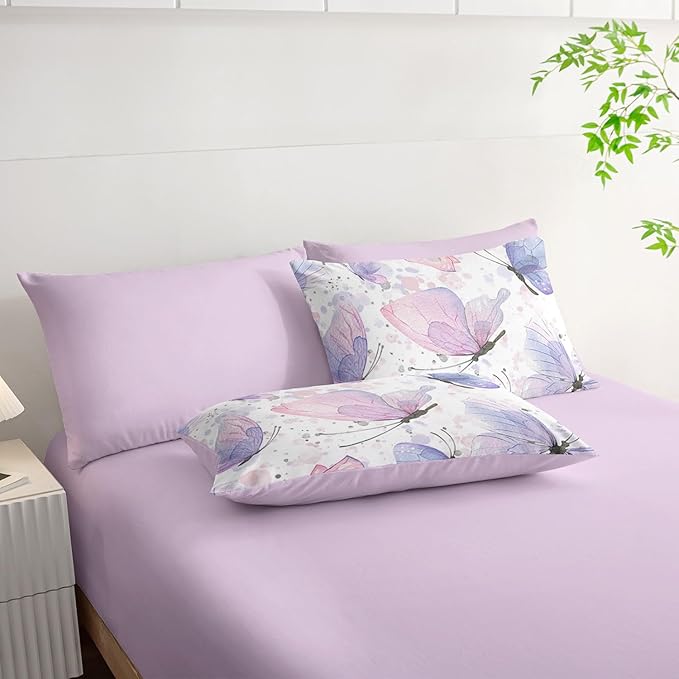 7Pcs Comforter Set Butterflies Printed Bedding Set with 1 Comforter, 1 Flat Sheet, 1 Fitted Sheet and 4 Pillowcases for Boys and Girls Bedroom All Season(Butterflies-2 Full)