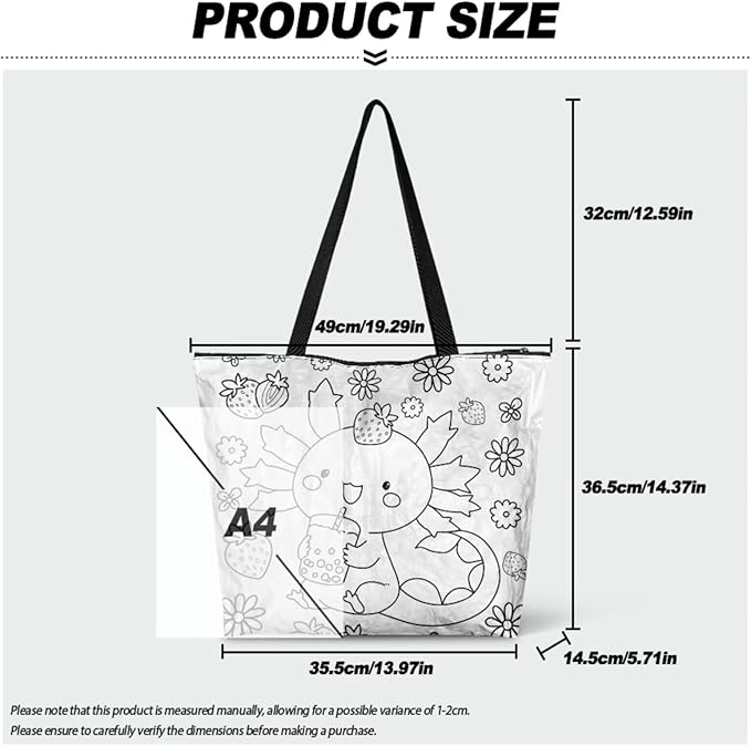 Cartoon Animal Printed DIY Coloring Tote Bag Waterproof Paper Handbags for Women Large Travel Shoulder Bags Purses