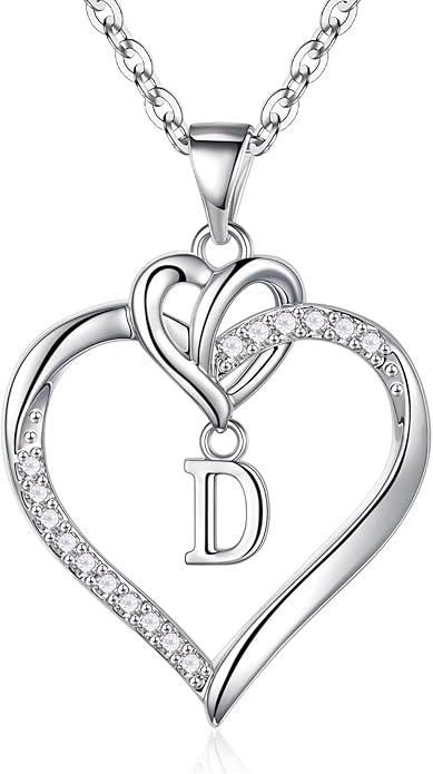 STORUP Valentines Gifts for Women Teen Girls - Heart Initial Necklaces for Women Girls, 14K-Gold-Plated CZ Initial A-Z Heart Necklaces for Teen Girl Jewelry Valentines Gifts for Her Mom Wife Sister