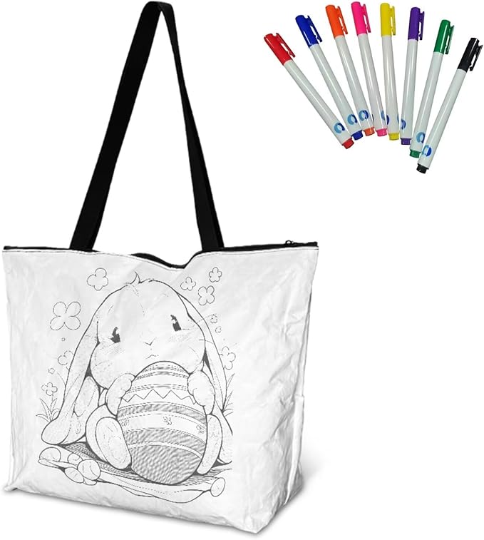 Cartoon Animal Printed DIY Coloring Tote Bag Waterproof Paper Handbags for Women Large Travel Shoulder Bags Purses
